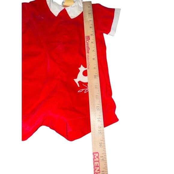 Vintage Nannette Red Velveteen Baby Romper White Deer Applique 3-6 Mo Made in US - Picture 8 of 11